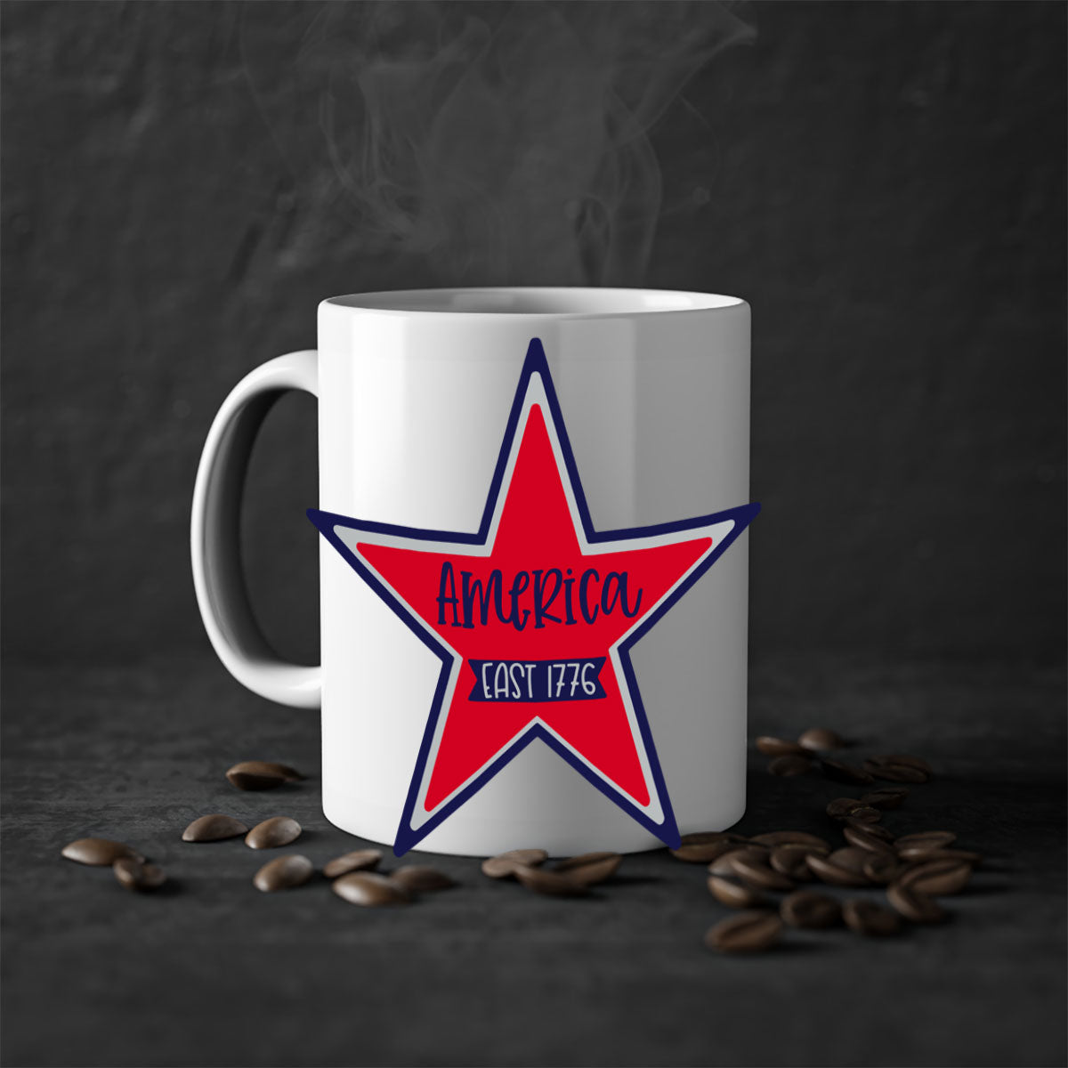 America East Style 144# Mug featuring a glossy finish with a colored handle and interior, available in multiple colors.